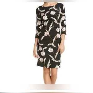 St John Floral Black and Pink Dress